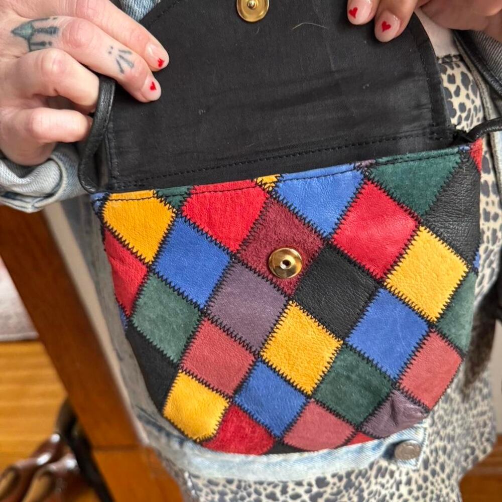 Multicoloured patchwork leather crossbody bag - Picture 4 of 7